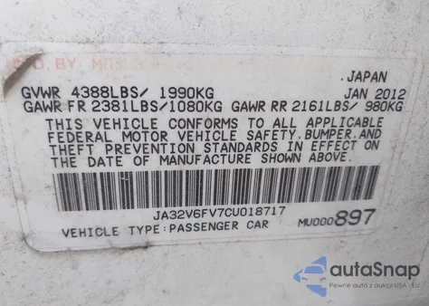 2012 Mitsubishi Lancer Ralliart из США, поврежденный, VIN JA32V6FV7CU018717